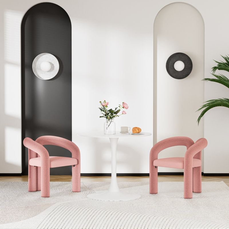 Ensemble de table de salle à manger 3 pièces, table de salle à manger à piédestal et 2 chaises d'appoint, Blanc, Rose