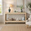Console de style ferme moderne, table d'entrée minimaliste avec plateau en placage de bois et coins arrondis pour couloir ou salon-963795671