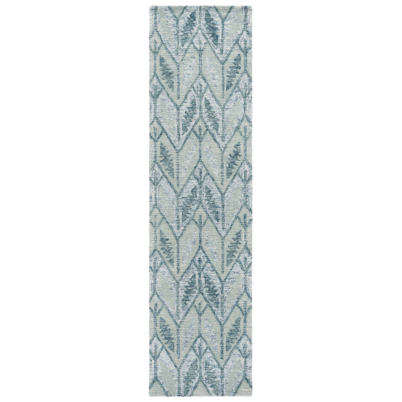 Maximino Ebony Hand Tufted Wool/Cotton Chevron Rug in Light Blue, Runner 2'3" x 9'
