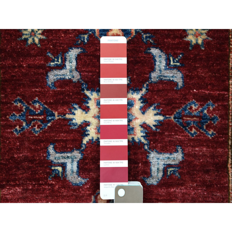 Tapis de couloir rouge en laine noué à la main de conception unique 2 pi 8 po x 8 pi 7 po Fonville