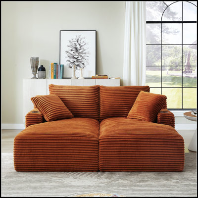 Méridienne double compressible avec porte-gobelets - sans assemblage, causeuse moderne moelleuse pour le salon et la chambre à coucher