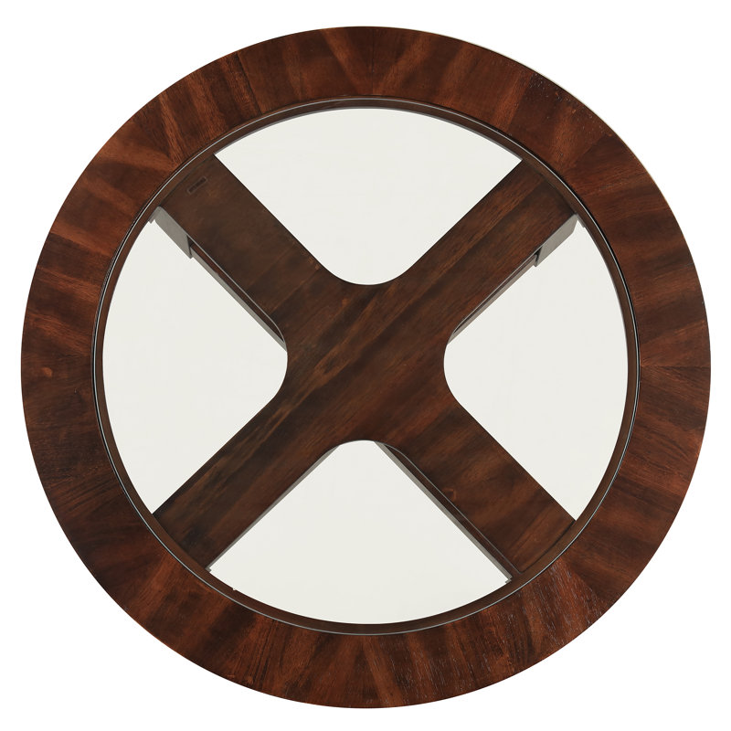 Solid Wood Glass Top Round Table Set, Coffee Table with 4 Stools