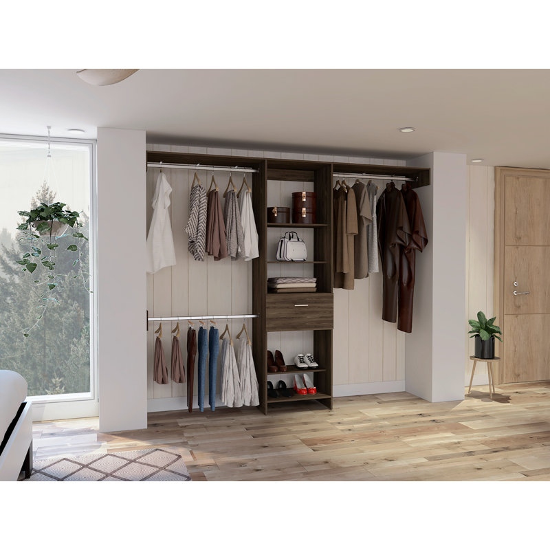 Calveston 1-Drawer 4-Shelf Closet System Dark Walnut, Brown