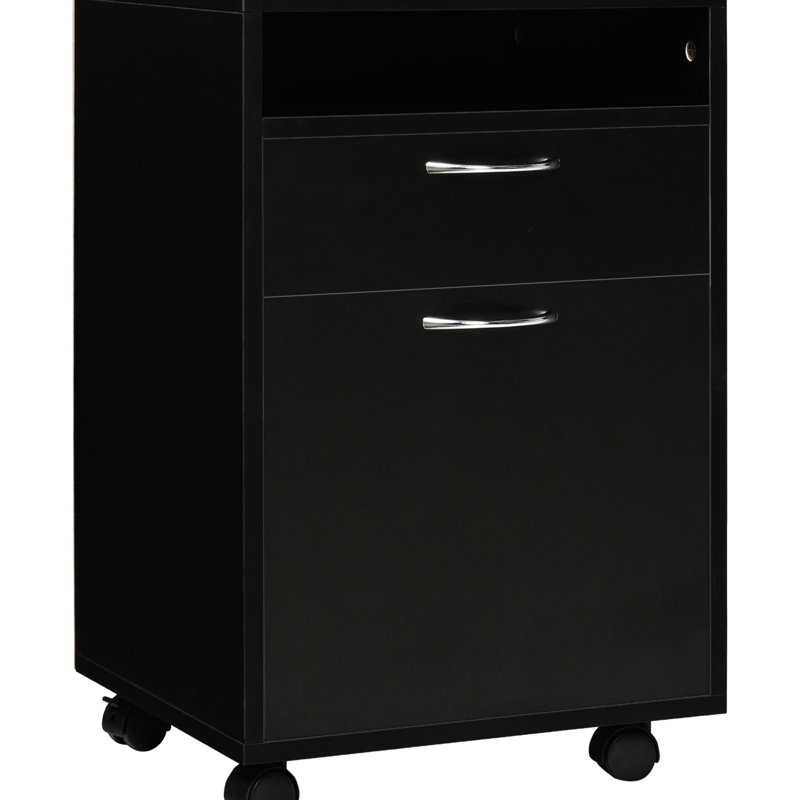 Armoire de rangement mobile avec tiroir et armoire, noir. Ample pour les articles de bureau, se déplace facilement, se range sous le bureau, support d'imprimante noir de construction. Utilisation de l'espace, espace de bureau facile,