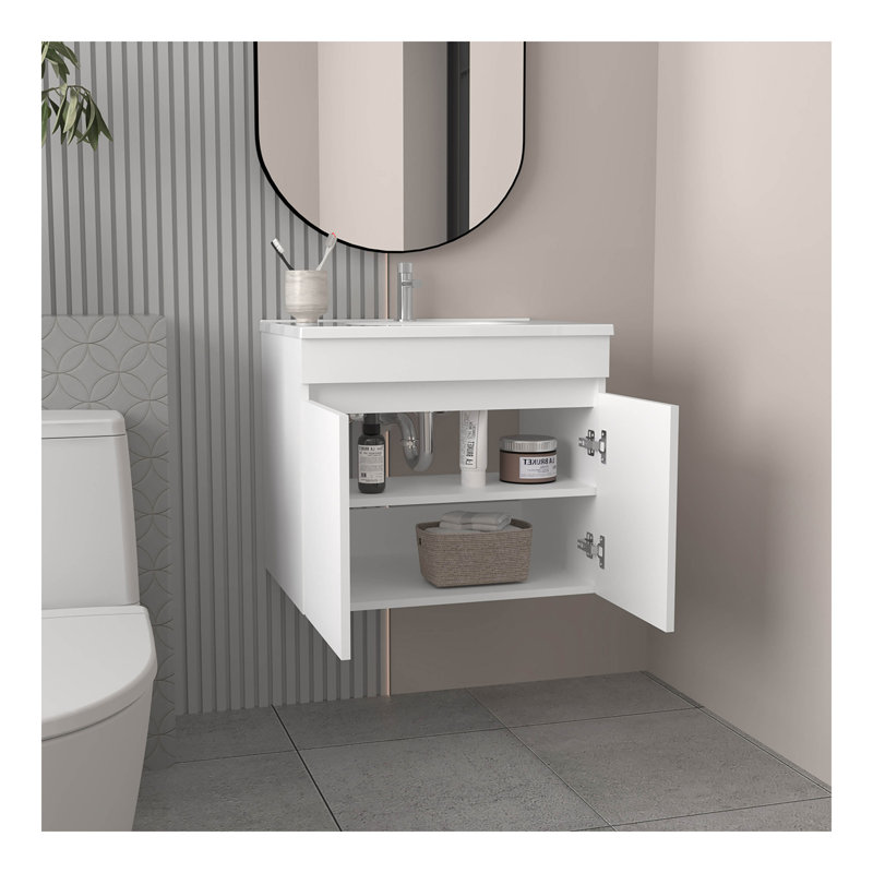 Meuble-lavabo, 2 portes, 2 tablettes, Blanc