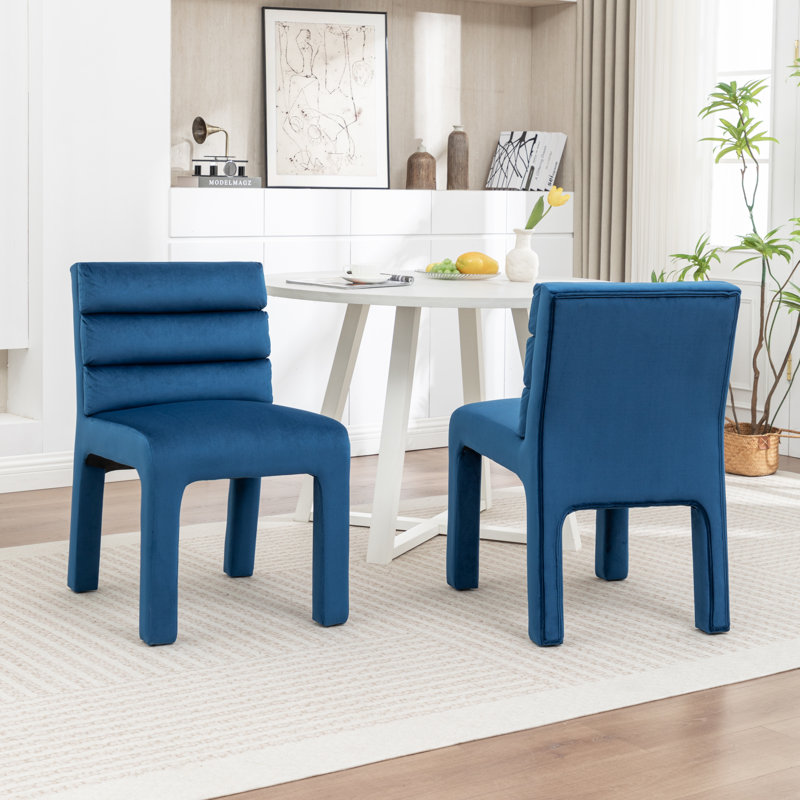 Cowger Velvet Upholstered Side Chair, Navy