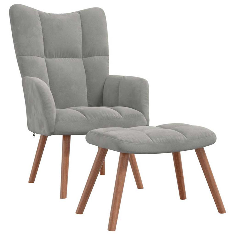 Khody Upholstered Armchair with Ottoman, Light Gray Polyester