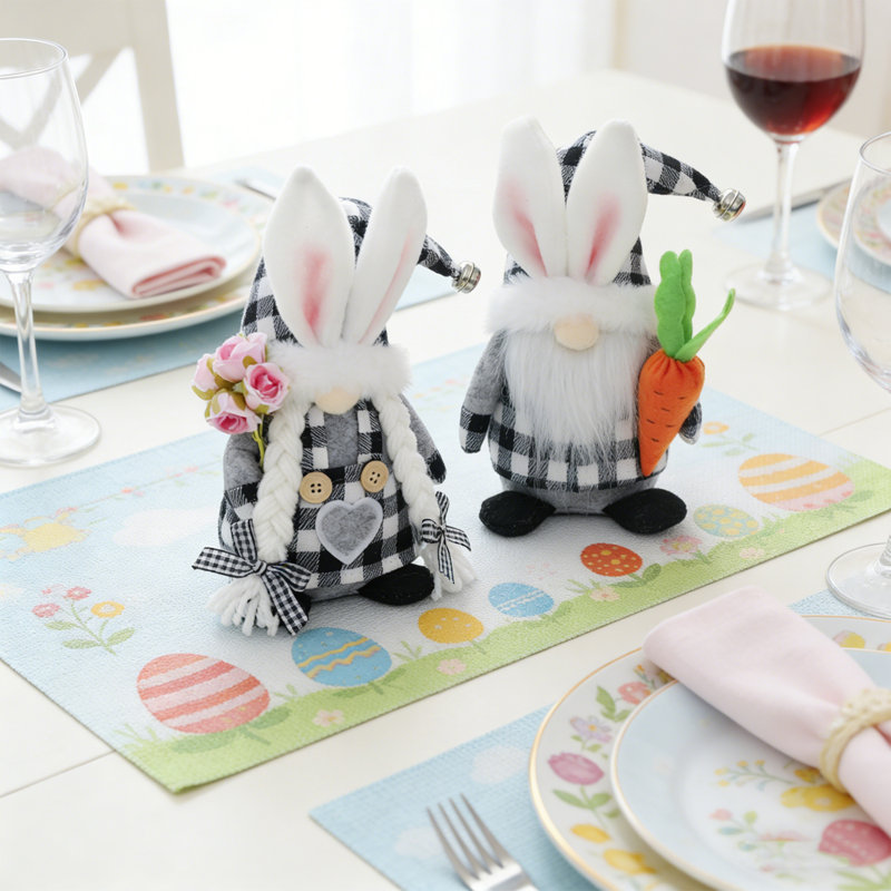 2 gnomes de lapin de Pâques, gnomes en peluche, décorations mignonnes d'elfes, décoration des Fêtes, 2