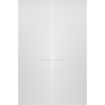 Porte double invisible moderne en bois massif avec poignée Planum 0010, apprêtée, cadre invisible blanc, 91,4 cm x 213,4 cm, ouverture extérieure à droite, charnières blanches, poignée de verrouillage, armoire moderne, portes en bois massif