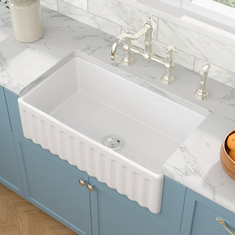 33"L X 18"W Farmhouse Kitchen Sink Reversible Apron Front White Ceramic Single Bowl Farmer Sinks