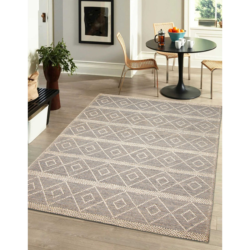 Tapis rectangulaire nouvel âge en laine Hajoon de conception unique 5 pi x 8 pi crème