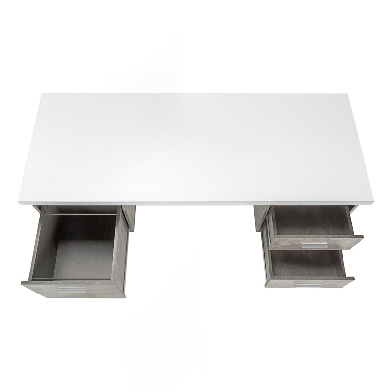 Bureau d'ordinateur, bureau avec tiroirs, Blanc/gris