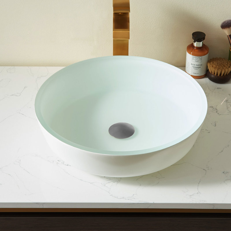 Vinnova Ferrol 16.5'' Tempered Glass Circular Bathroom Sink, White 