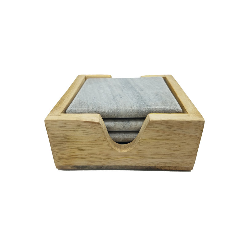 Square 4 Piece Coaster Set With Holder