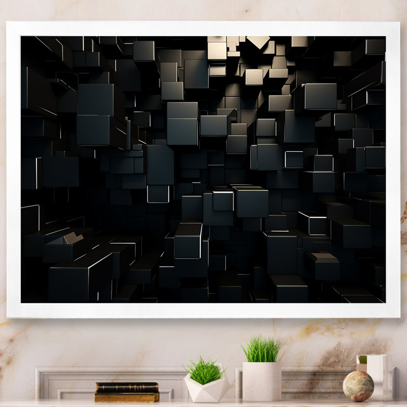 Dimensions du cube 3D en brique noire - Décoration murale géométrique abstraite, H 16 po x l 32 po x P 1 po
