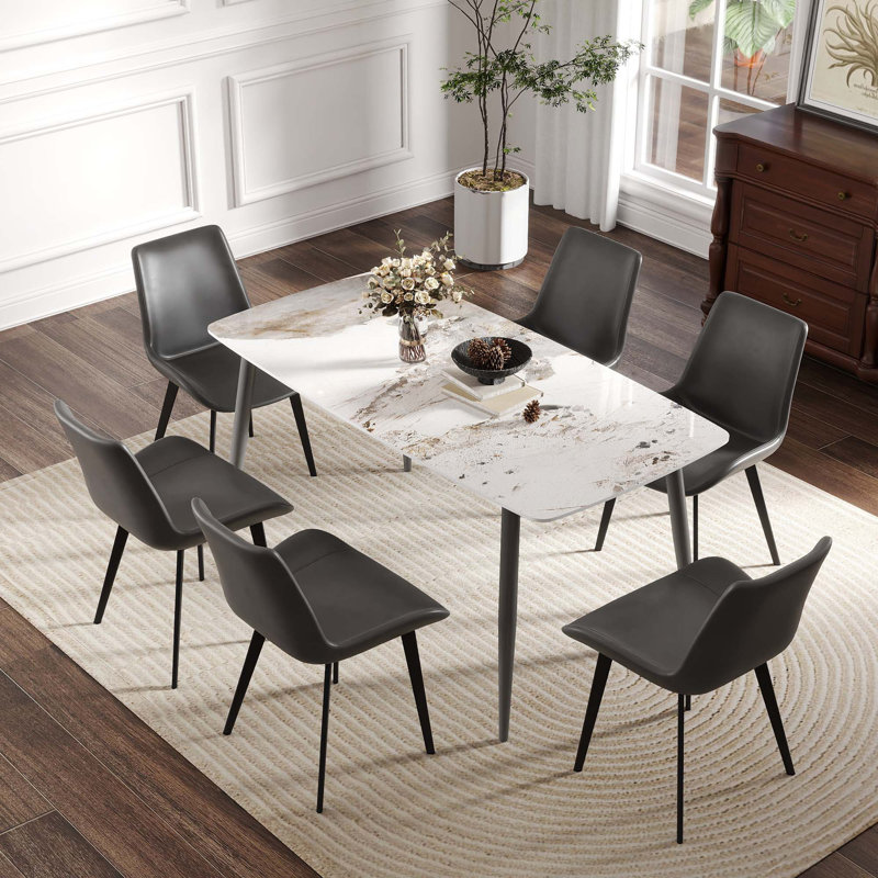 Table de salle à manger 62,99 po, Gris foncé, Blanc Pandora