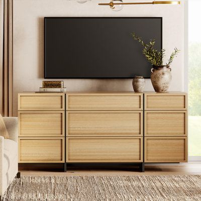 Maisonet Modern TV Stand For Tvs Up To 70 Inch, Entertainment Center TV Console Table With 9 Drawers And T-Shaped Wood Legs, Media Console For Living Room, Bedroom,