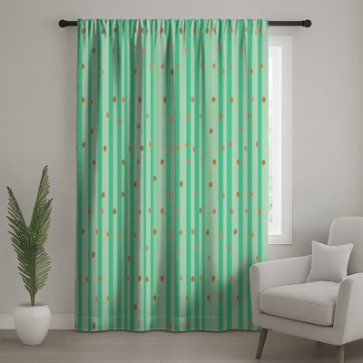 Rideaux vert à rayures et voilages à motif - 1 panneau