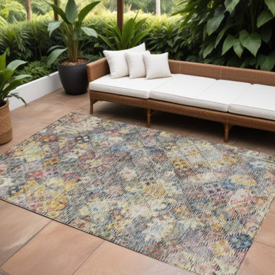 Tapis intérieur lavable floral bleu doré et brun 9 pi x 12 pi