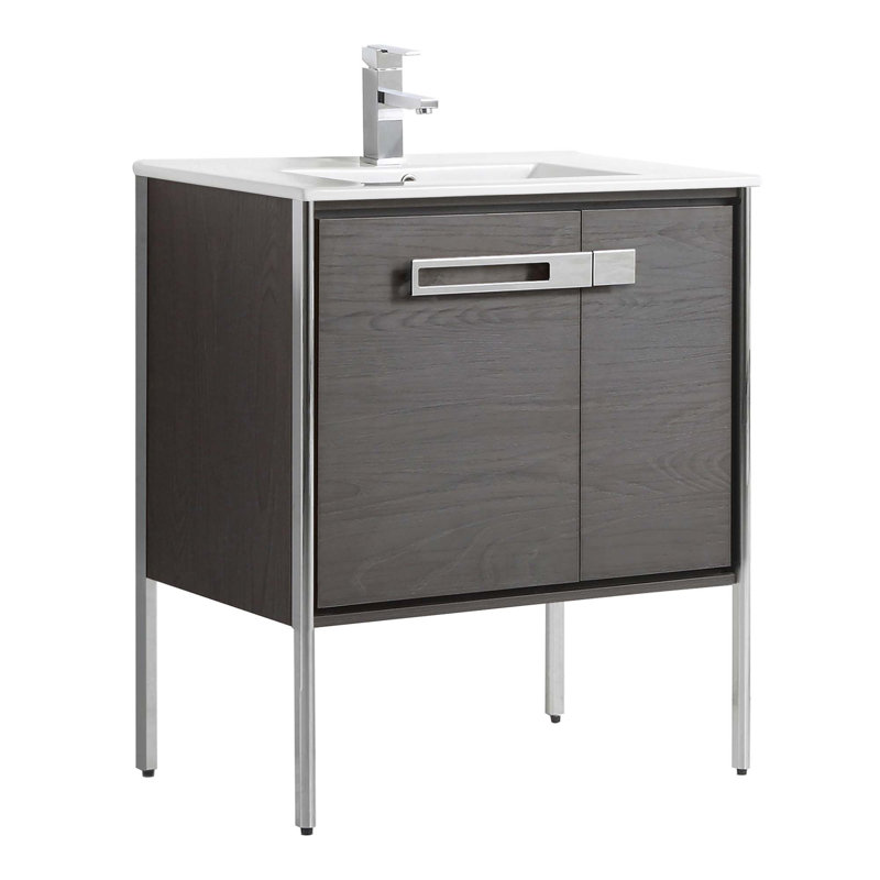 30" Single Bathroom Vanity, Black Coal Oak, Polished Chrome