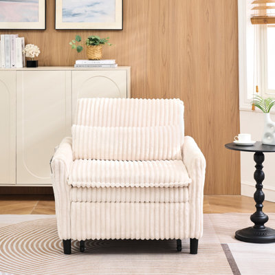 Velours côtelé beige pour une petite chambre à coucher et un balcon, détente comme expérience d'assise, matériau tissé serré, structure en bois massif et ressorts en S, rembourrage en éponge, assise de 32,36 po de largeur