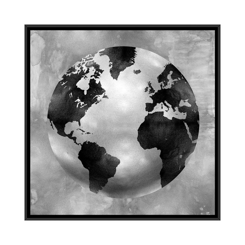 «Silver Globe», impression sur toile, H 18 po x l 18 po x P 1,5 po, Toile encadrée noire, Pas de tapis