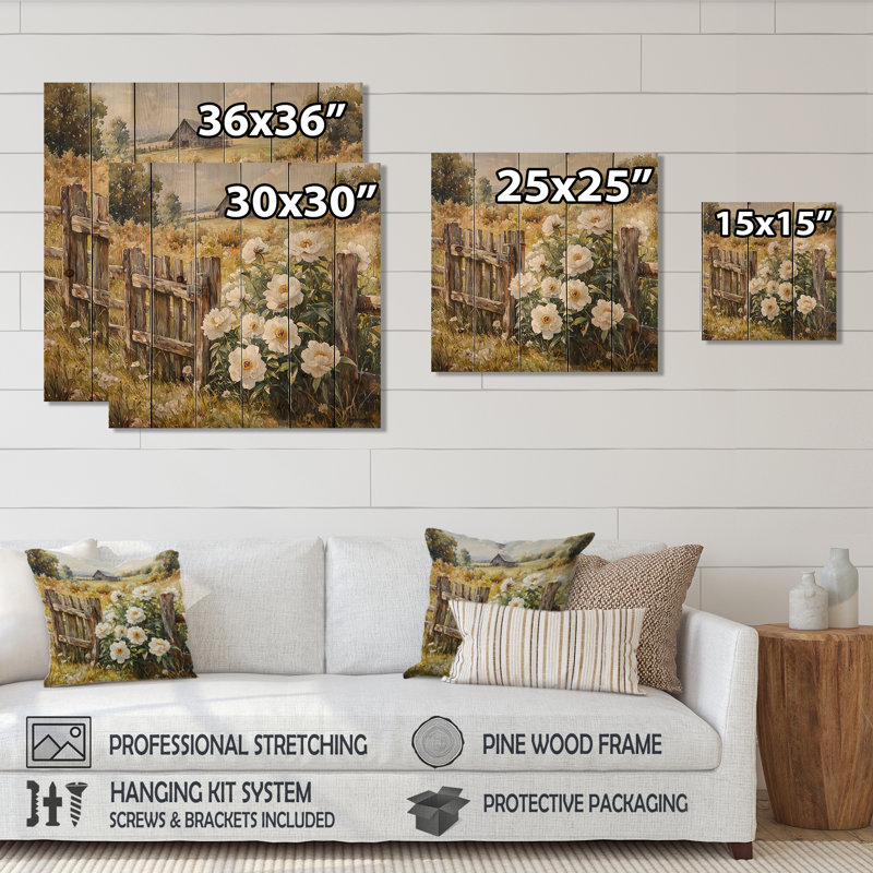 Pivoines par The Farm Gate V - Décoration murale en bois de pivoines - sur bois de pin naturel, H 25 po x l 25 po x P 0,78 po