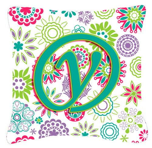 Monogramme initiale fleurs intérieur/extérieur Throw Pillow, 18" H x 18" L x 5.5" D, Y