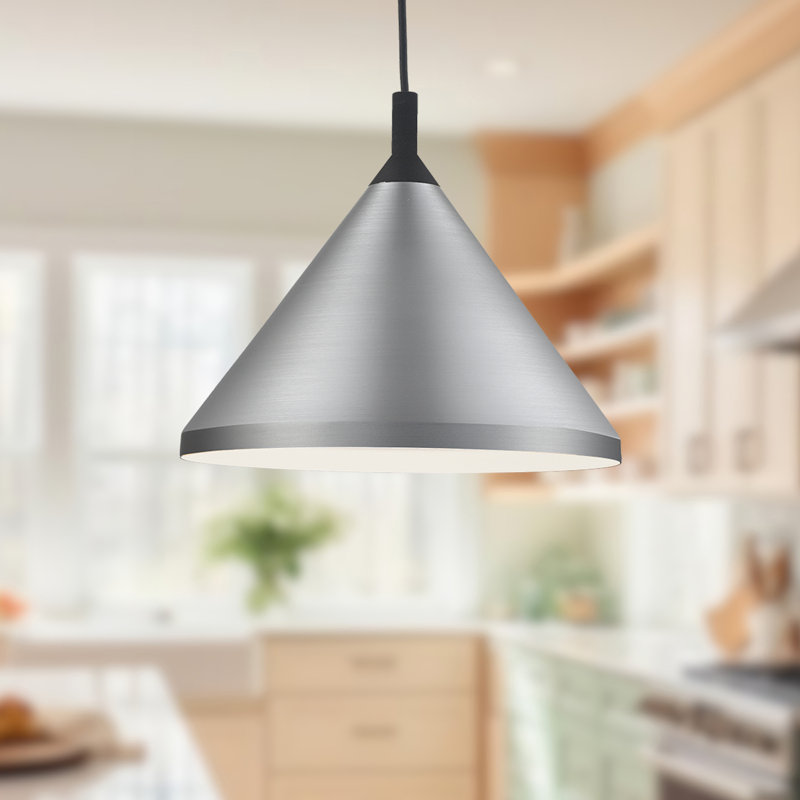 1 - Light Pendant, Brushed Nickel/Black, 12" H x 14" W x 14" D