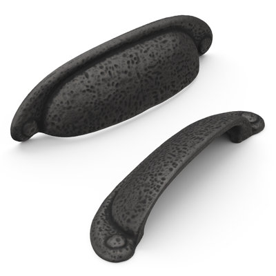 Refined Rustic Collection Cup Pull - 3" & 3-3/4" Center to Center Cabinet Pull Black Iron - Craftsman Hardware for Drawers & Cabinets