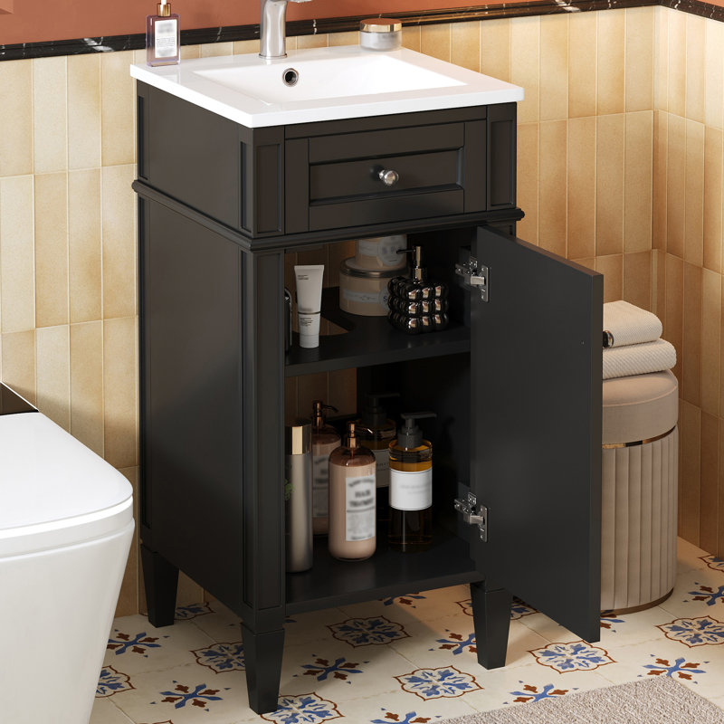 16'' Small Bathroom Vanity With Ceramic Top, Black
