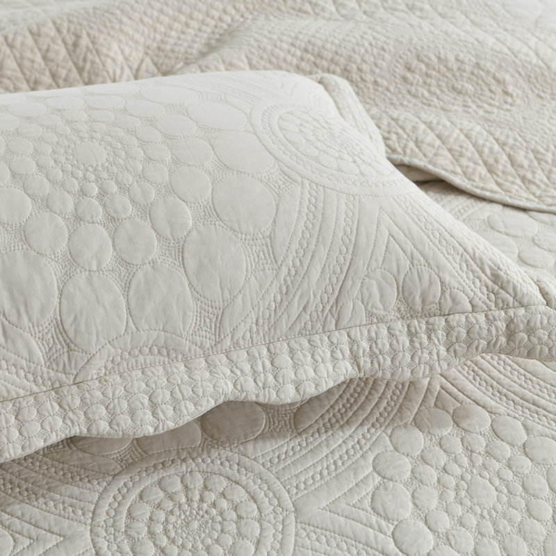Tfshasta Cotton Twill Patchwork Quilt Set, Elegant Beige, King Quilt + 2 King Shams