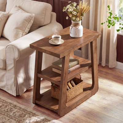 3-Tier Solid Wood End Table, Farmhouse Narrow Bed Side Table for Living Room,Bedroom