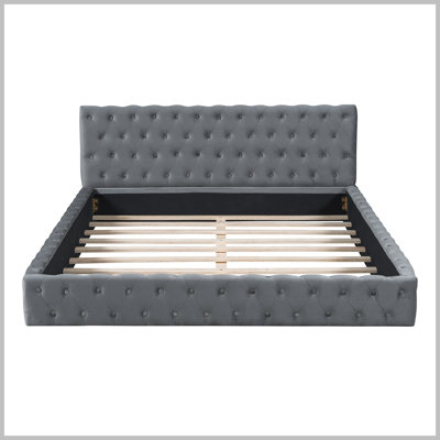 Modern Velvet Upholstered Platform Bed With Headboard -  Rosdorf Park, AC26F5C6C2494CA7A7A796E69E664AAB