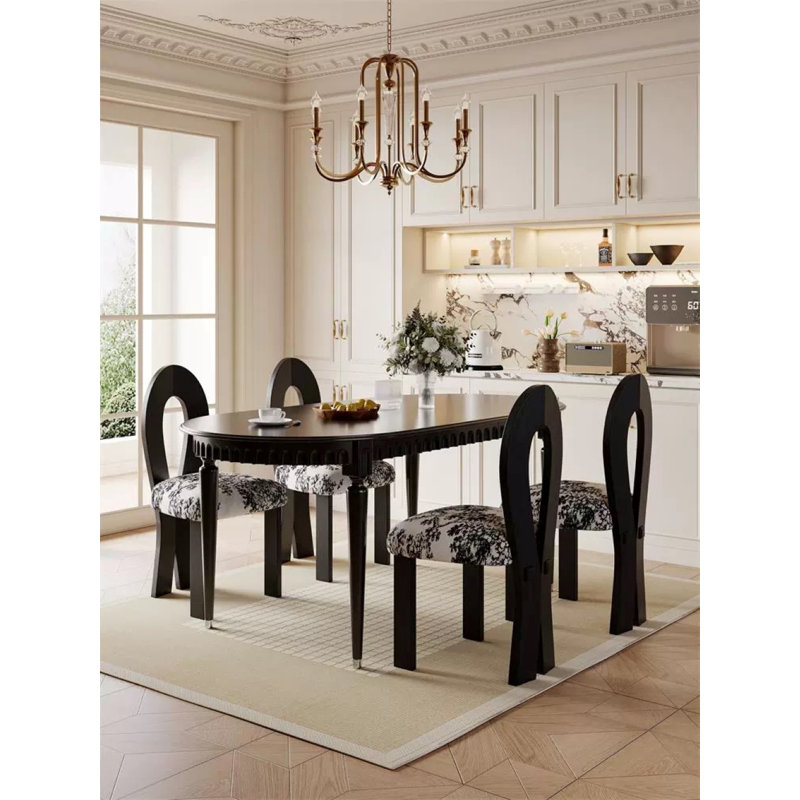 Chaise de salle à manger en polyester Blevins, Motif floraux gris, Noir
