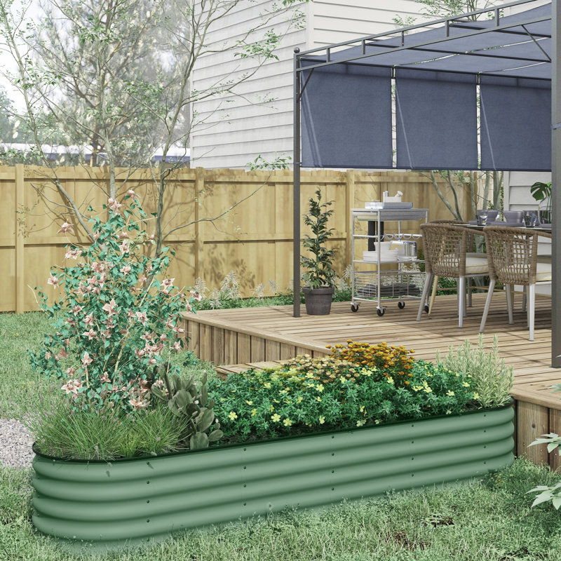 Ensemble de jardin surélevé galvanisé 93 po x l 22,5 po x H 16,5 po, jardinière en métal d'extérieur avec bordure, charmant pour la décoration - 23,5 po L 94,5 po