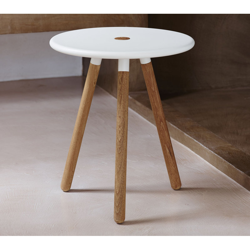 Area Outdoor Round Teak Side Table, White