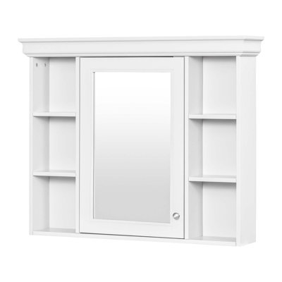 Armoire de rangement murale 35 po x 28 po avec porte miroir, armoire de salle de bain moderne avec miroir, armoire à pharmacie avec 6 tablettes ouvertes