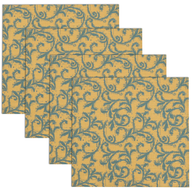 Print Cloth Napkins 100% Cotton Table Napkins Multi-Pattern Square Napkins 20+ Colors, Yellow/Green Leaf