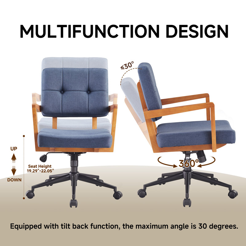 Upholstered Swivel Home Office Desk Chair, Blue