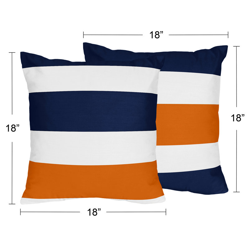 Navy Blue and Orange Striped 18'' Square Throw Pillow Set
