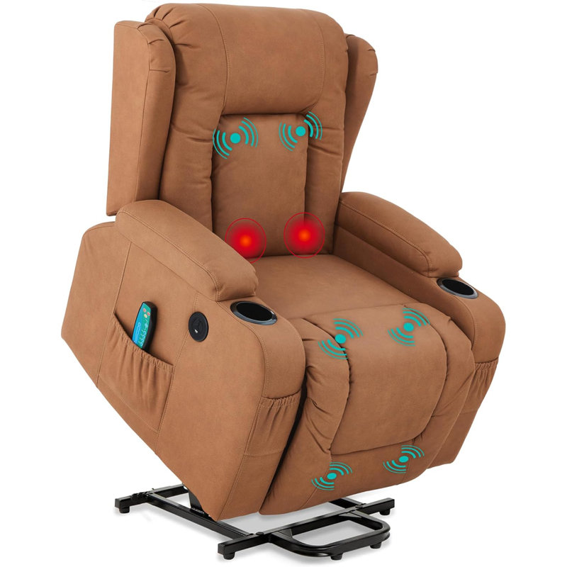 Power Lift Recliner Chair With Massage And Heat - PU Leather Electric Reclining Chair With Adjustable Positions, USB Port, Cup Holders And Easy-To-Reach Side Button