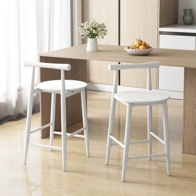 George Oliver Bar Chair Counter Height Stools Set Of 2 With Acacia Wood Frame Supporting Legs White