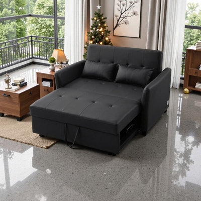 Convertible Sleeper Sofa Bed With 3 Usb Ports, Adjustable Armchair, Sturdy Hardwood Frame
