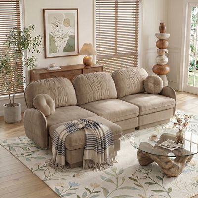 Eyisean 105" Chenille Modular Sectional Sofa, Comfy 3 Seater Upholstered Cloud Couch with Ottoman
 & Round Pillows , Modern Deep Seat Couches for Living Room, Apartment