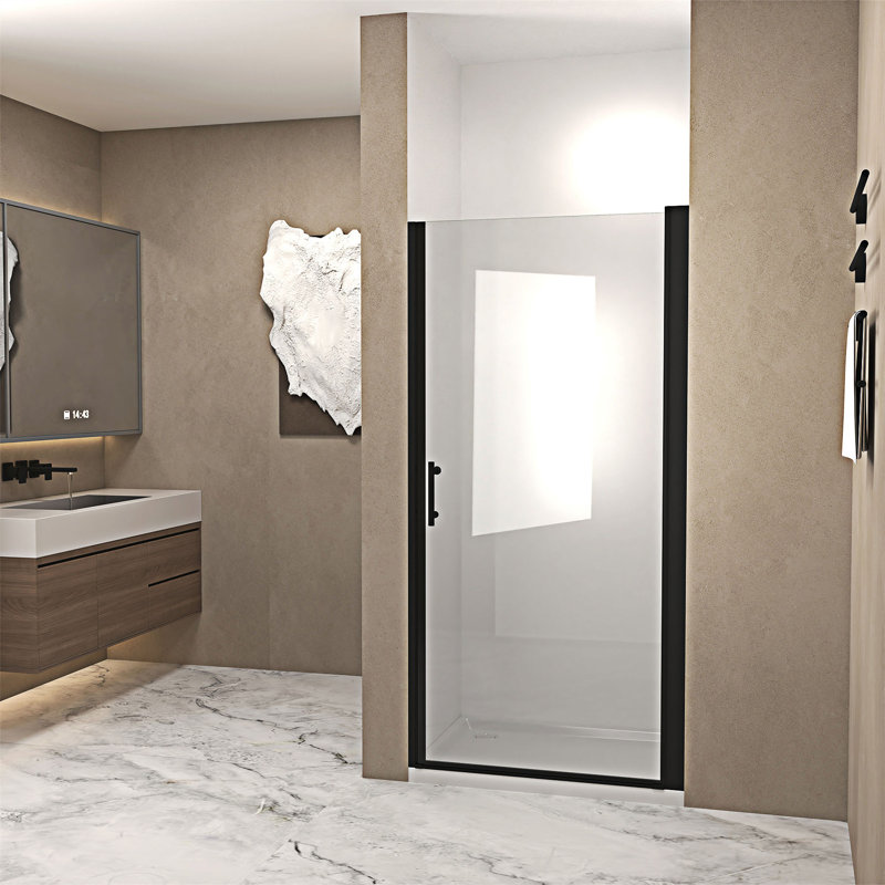 Porte de douche pivotante en verre trempé, Noir mat
