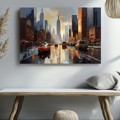 Wall Art Sunset Rush Nyc Panoramic Urban Street Scene With Classic Taxi Canvas Ready To Hang Gallery Wrapped Home Decor Modern Design