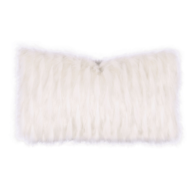 Ivory Faux Fur Rectangular Lumbar Accent Pillow