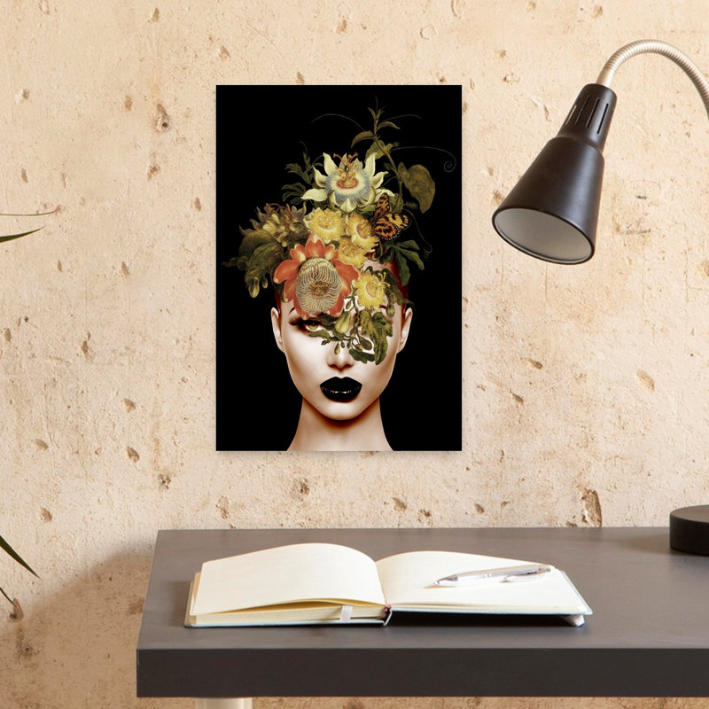 Mysterious Floral Portrait Dramatic Elegant Gothic Butterfly Flower Nature Wall Art Print 1 Piece Wrapped Canvas Wall Art