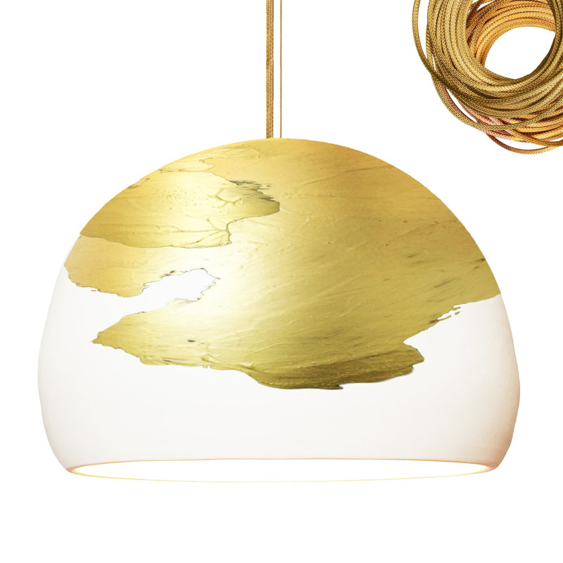 Luminaire suspendu en dome à 1 lumière, Cordon tressé en laiton, Blanc, bronze